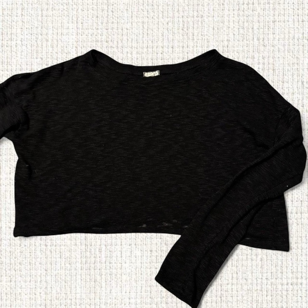 Eyeshadow Black Semi Sheer Cropped Long Sleeve Shirt